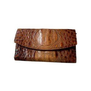 Brahmin Toasted Almond Leather Collection Crocodile Tri-fold Wallet